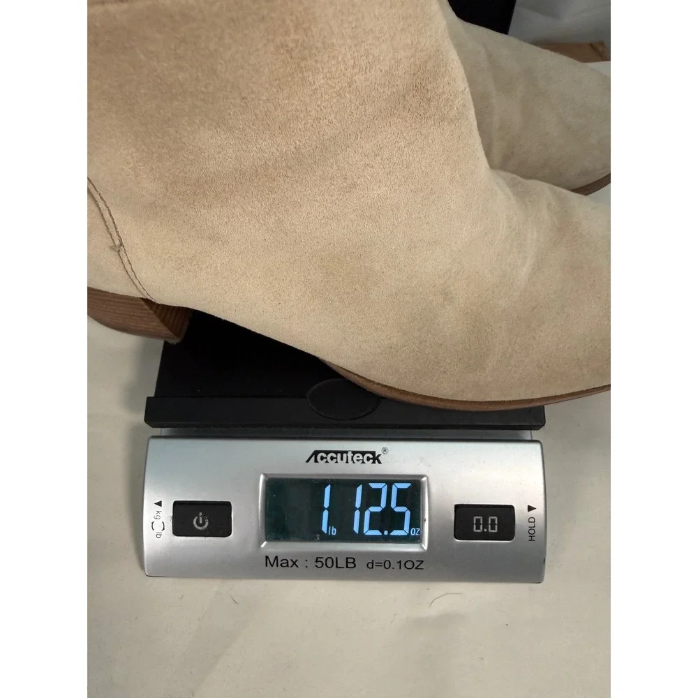 Tory Burch Suede Ankle‎ Boots Womens 8M Tan Gold Logo Buckle Block Heel Side Zip